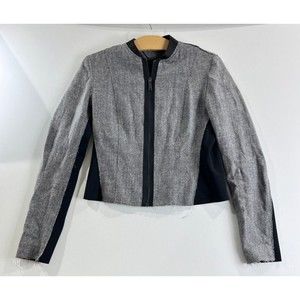Elie Tahari Gray Campbell Zip Jacket Wool Lambskin Leather Blend Raw Hem Sz 6